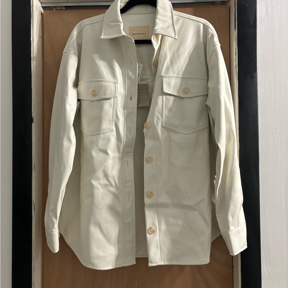 Nordstrom Cream faux leather shirt jacket